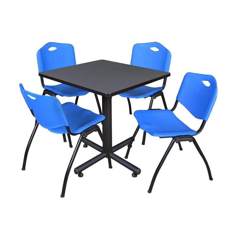 Regency Kobe Professional Square X - Base Breakroom Table with 4 M Stack Chairs 30" W x 30" D x 29" H (REG - TKB3030 - 47) - SchoolOutlet