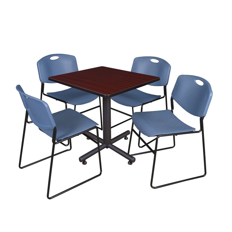 Regency Kobe Professional Square X - Base Breakroom Table with 4 Zeng Stack Chairs 30" W x 30" D x 29" H (REG - TKB3030 - 44) - SchoolOutlet