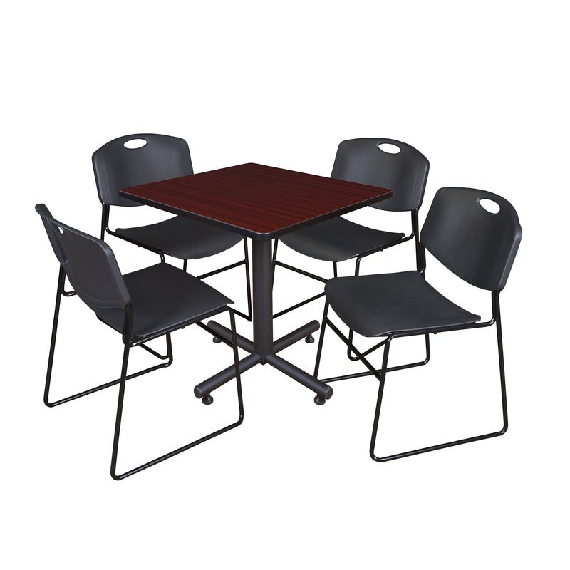 Regency Kobe Professional Square X - Base Breakroom Table with 4 Zeng Stack Chairs 30" W x 30" D x 29" H (REG - TKB3030 - 44) - SchoolOutlet