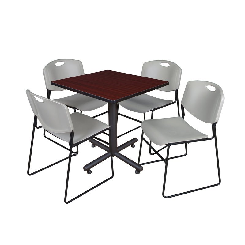 Regency Kobe Professional Square X - Base Breakroom Table with 4 Zeng Stack Chairs 30" W x 30" D x 29" H (REG - TKB3030 - 44) - SchoolOutlet