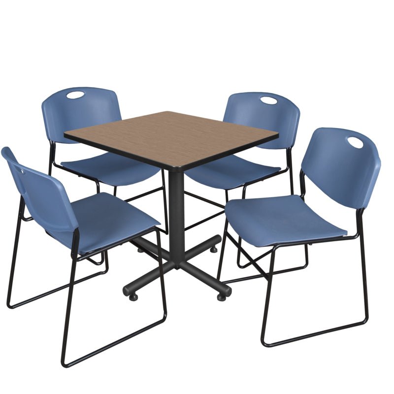 Regency Kobe Professional Square X - Base Breakroom Table with 4 Zeng Stack Chairs 30" W x 30" D x 29" H (REG - TKB3030 - 44) - SchoolOutlet