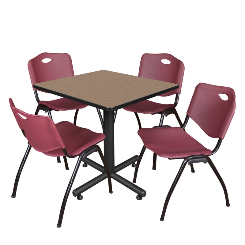 Regency Kobe Professional Square X - Base Breakroom Table with 4 M Stack Chairs 30" W x 30" D x 29" H (REG - TKB3030 - 47) - SchoolOutlet