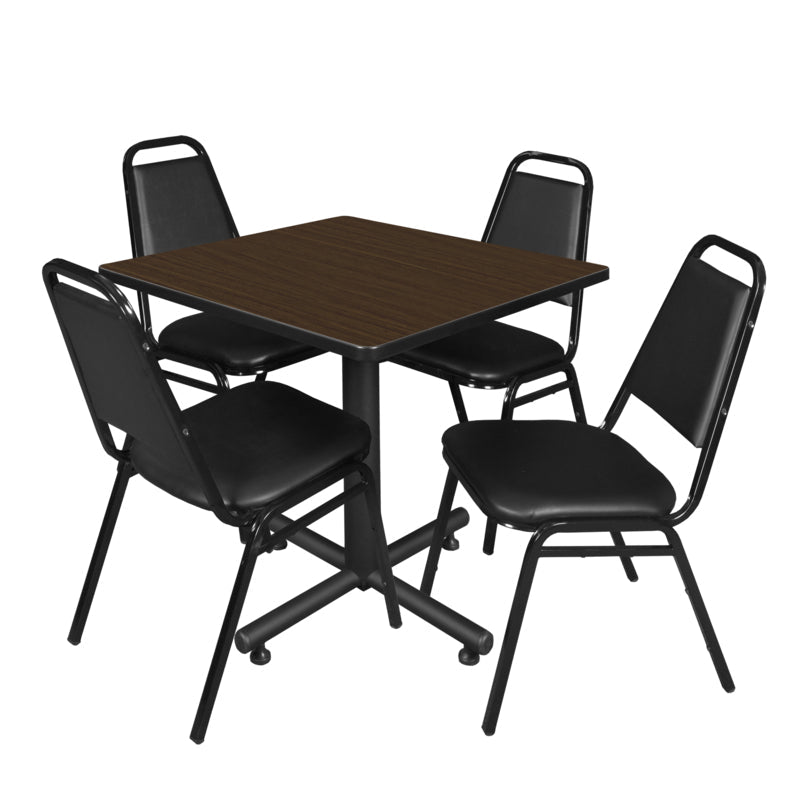 Regency Kobe Professional Square X - Base Breakroom Table with 4 Restaurant Stack Chairs 30" W x 30" D x 29" H (REG - TKB3030 - 29) - SchoolOutlet