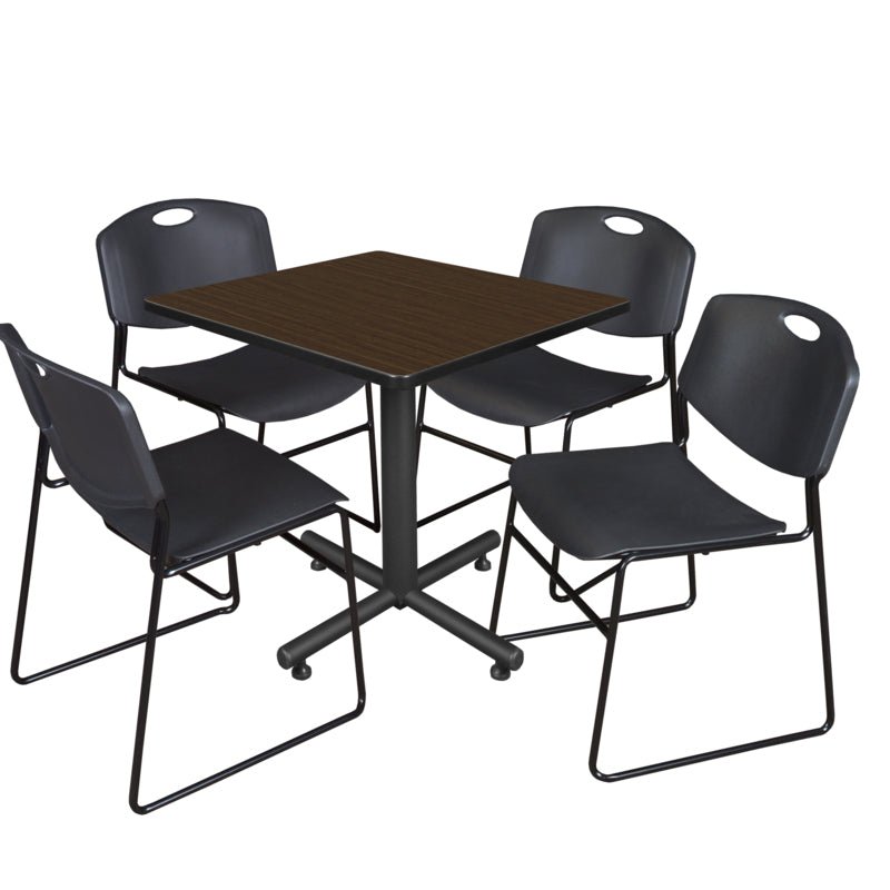 Regency Kobe Professional Square X - Base Breakroom Table with 4 Zeng Stack Chairs 30" W x 30" D x 29" H (REG - TKB3030 - 44) - SchoolOutlet