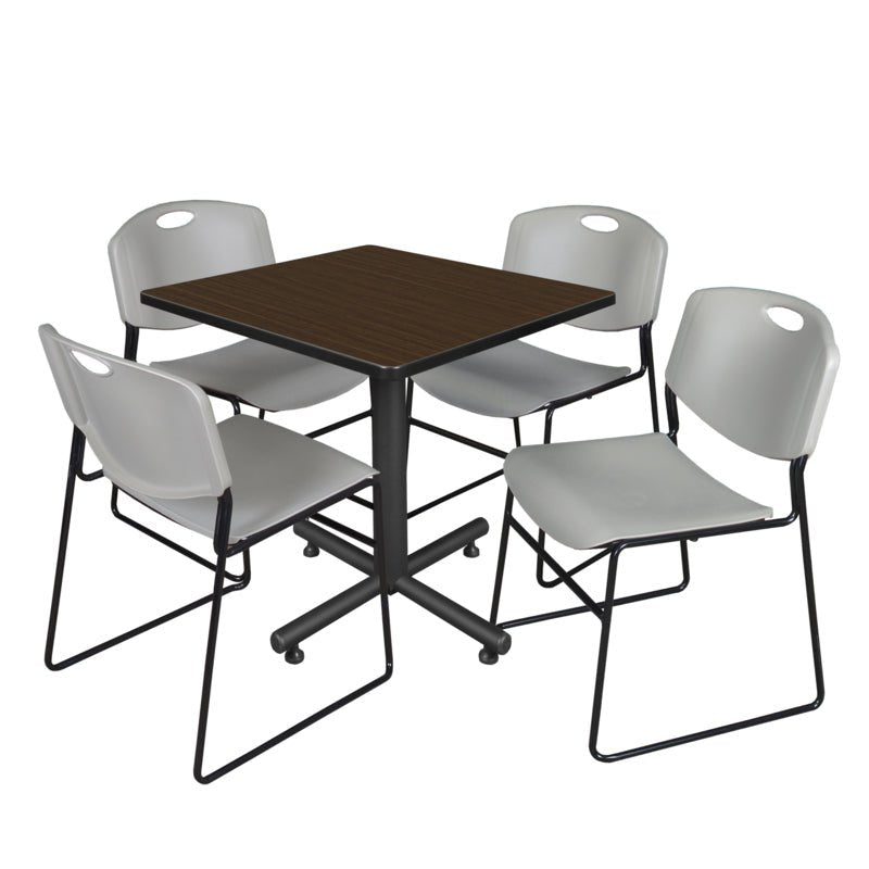 Regency Kobe Professional Square X - Base Breakroom Table with 4 Zeng Stack Chairs 30" W x 30" D x 29" H (REG - TKB3030 - 44) - SchoolOutlet