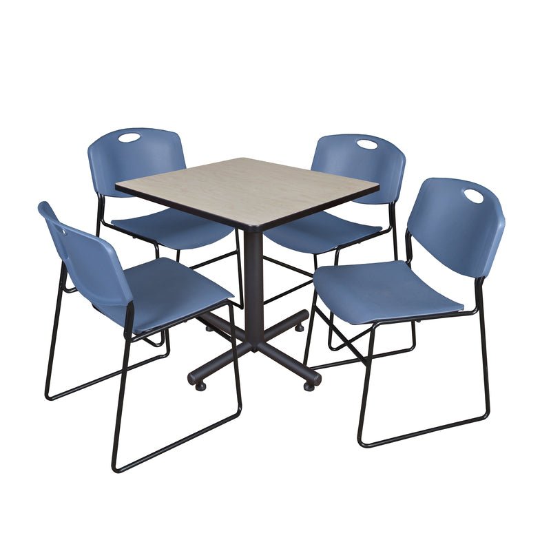 Regency Kobe Professional Square X - Base Breakroom Table with 4 Zeng Stack Chairs 30" W x 30" D x 29" H (REG - TKB3030 - 44) - SchoolOutlet
