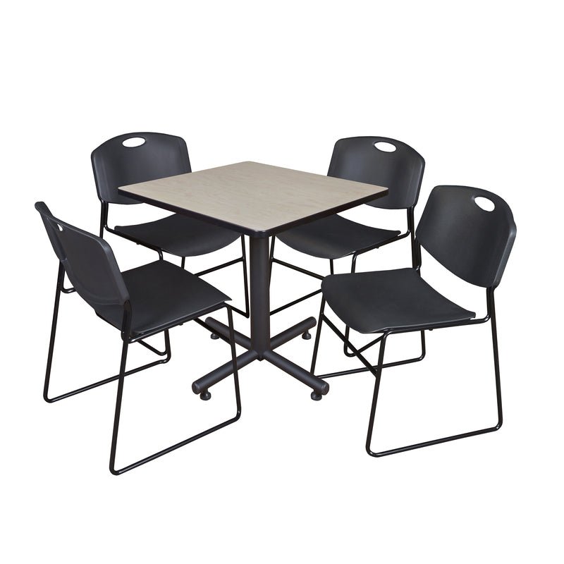 Regency Kobe Professional Square X - Base Breakroom Table with 4 Zeng Stack Chairs 30" W x 30" D x 29" H (REG - TKB3030 - 44) - SchoolOutlet