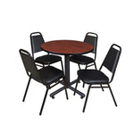 Regency Kobe Professional Round X - Base Breakroom Table with 4 Black Restaurant Stack Chairs 30