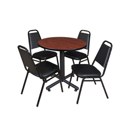 Regency Kobe Professional Round X-Base Breakroom Table with 4 Black Restaurant Stack Chairs 30" W x 30" D x 29" H (REG-TKB30R-29)