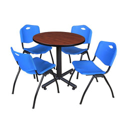 Regency Kobe Compact Round X-Base Breakroom Table with 4 M Stack Chairs 30" W x 30" D x 29" H (REG-TKB30R-47)