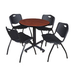 Regency Kobe Compact Round X - Base Breakroom Table with 4 M Stack Chairs 30