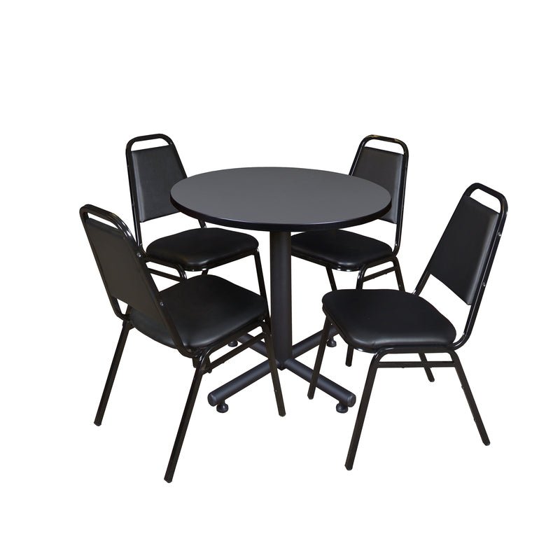 Regency Kobe Professional Round X - Base Breakroom Table with 4 Black Restaurant Stack Chairs 30" W x 30" D x 29" H (REG - TKB30R - 29) - SchoolOutlet