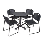 Regency Kobe Efficient Round X - Base Breakroom Table with 4 Zeng Stack Chairs 30
