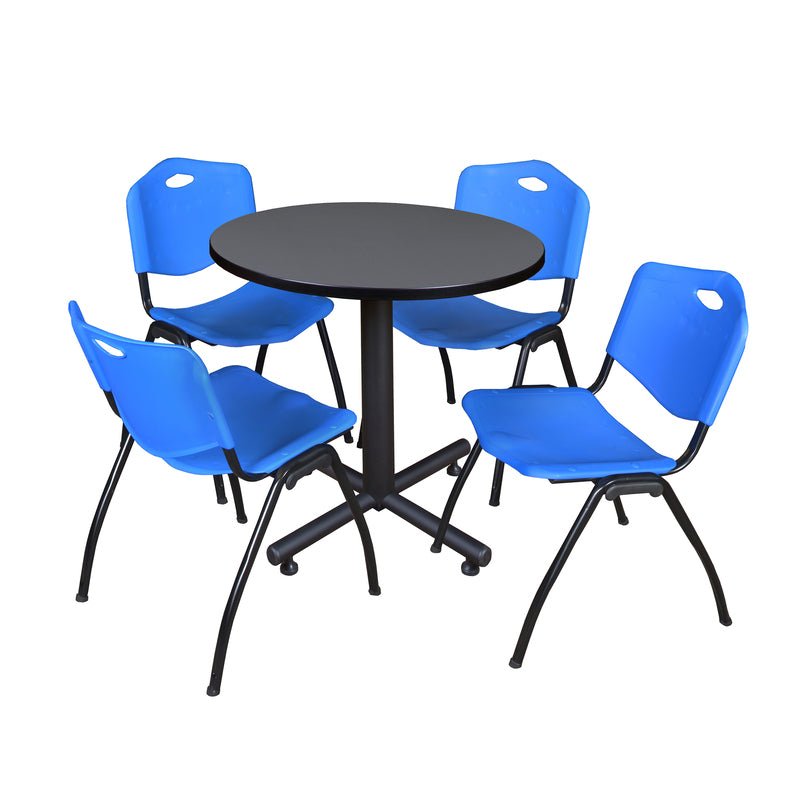 Regency Kobe Compact Round X - Base Breakroom Table with 4 M Stack Chairs 30" W x 30" D x 29" H (REG - TKB30R - 47) - SchoolOutlet
