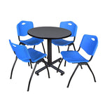 Regency Kobe Compact Round X - Base Breakroom Table with 4 M Stack Chairs 30