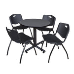 Regency Kobe Compact Round X - Base Breakroom Table with 4 M Stack Chairs 30