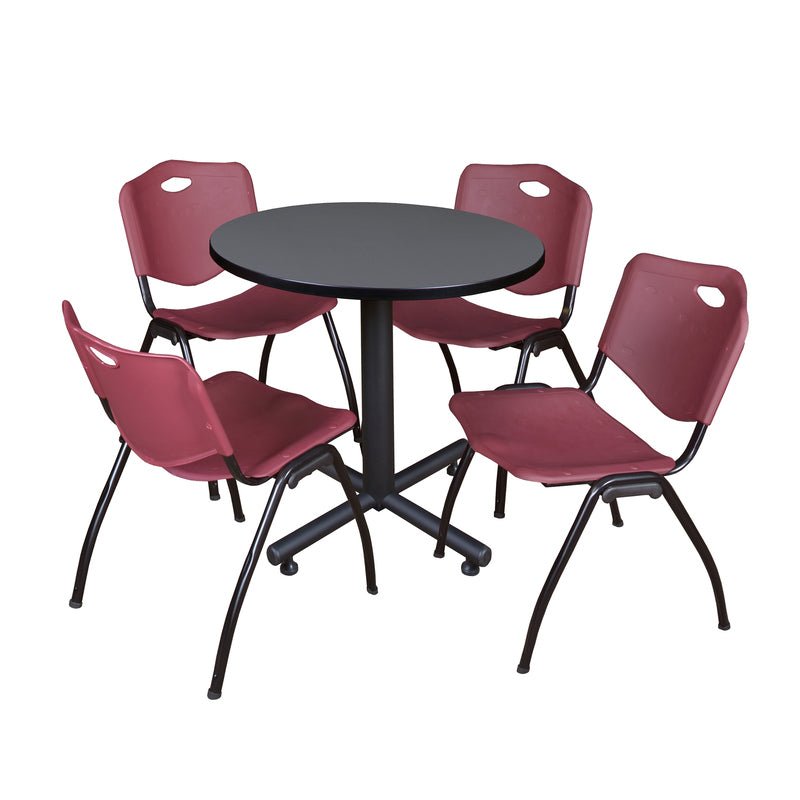 Regency Kobe Compact Round X - Base Breakroom Table with 4 M Stack Chairs 30" W x 30" D x 29" H (REG - TKB30R - 47) - SchoolOutlet