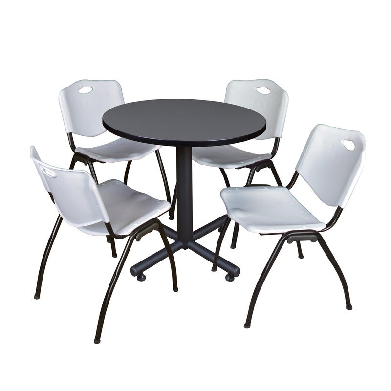 Regency Kobe Compact Round X - Base Breakroom Table with 4 M Stack Chairs 30" W x 30" D x 29" H (REG - TKB30R - 47) - SchoolOutlet