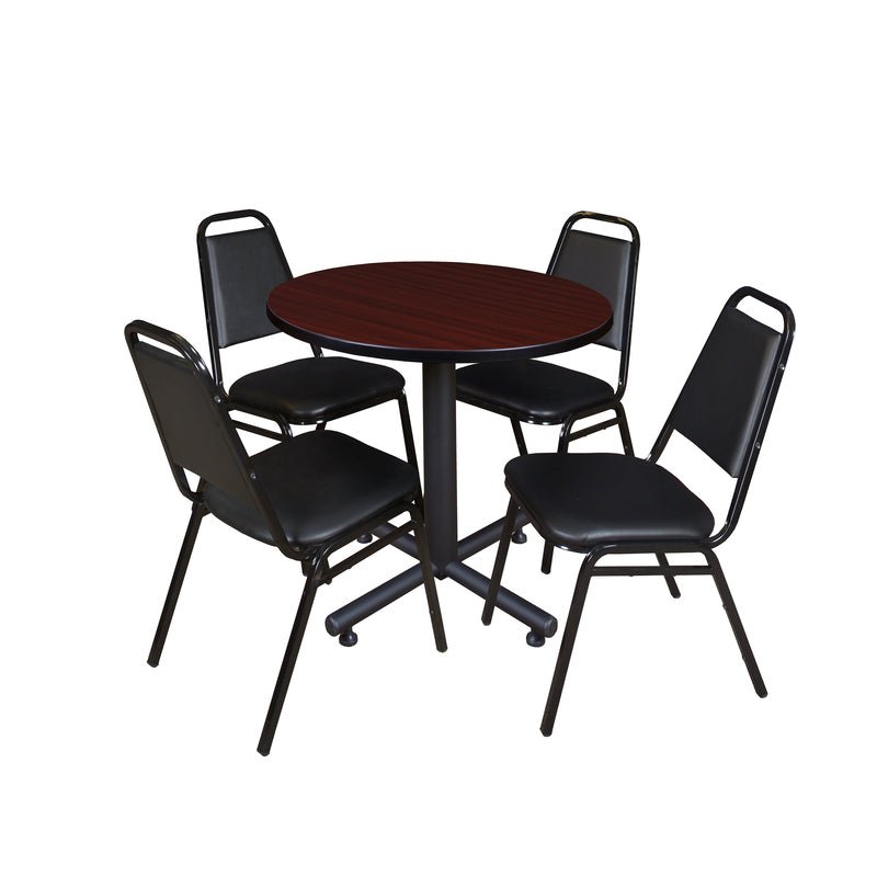 Regency Kobe Professional Round X - Base Breakroom Table with 4 Black Restaurant Stack Chairs 30" W x 30" D x 29" H (REG - TKB30R - 29) - SchoolOutlet
