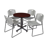 Regency Kobe Efficient Round X - Base Breakroom Table with 4 Zeng Stack Chairs 30