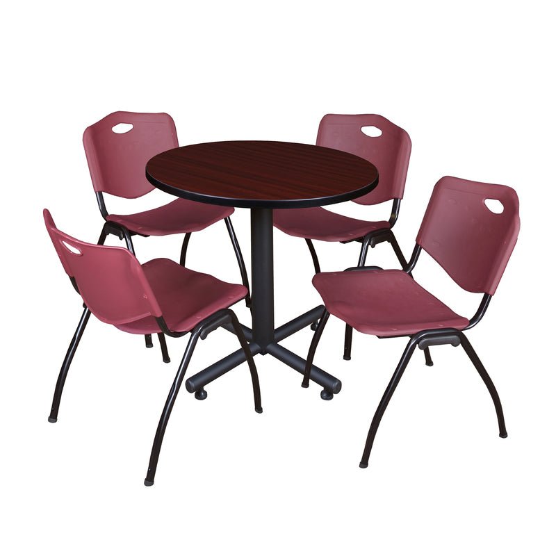 Regency Kobe Compact Round X - Base Breakroom Table with 4 M Stack Chairs 30" W x 30" D x 29" H (REG - TKB30R - 47) - SchoolOutlet