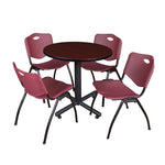 Regency Kobe Compact Round X - Base Breakroom Table with 4 M Stack Chairs 30