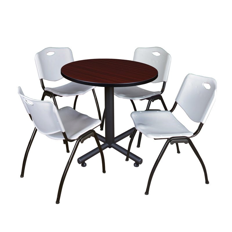 Regency Kobe Compact Round X - Base Breakroom Table with 4 M Stack Chairs 30" W x 30" D x 29" H (REG - TKB30R - 47) - SchoolOutlet