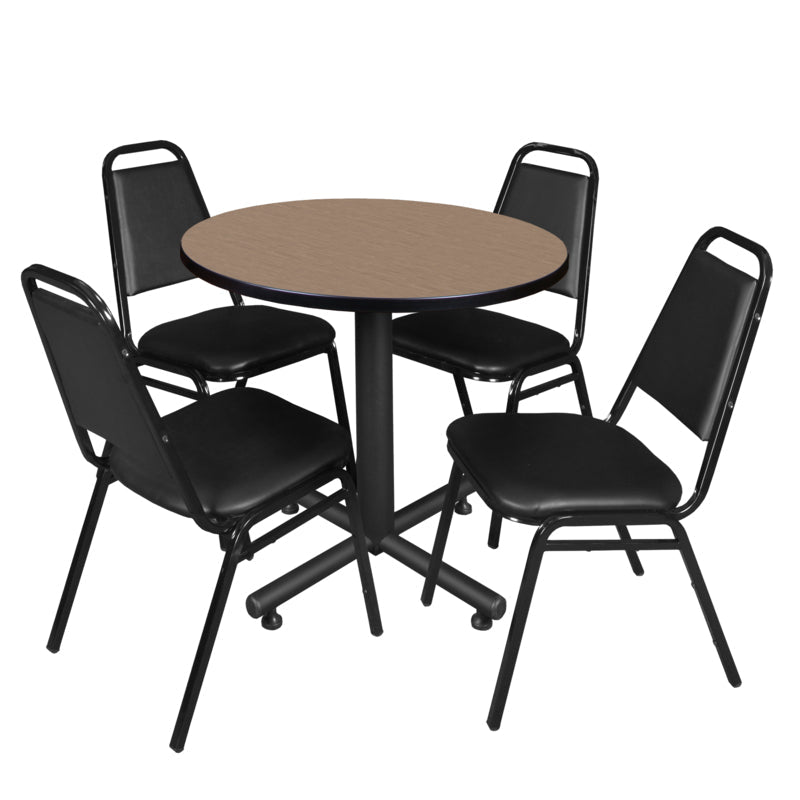 Regency Kobe Professional Round X - Base Breakroom Table with 4 Black Restaurant Stack Chairs 30" W x 30" D x 29" H (REG - TKB30R - 29) - SchoolOutlet