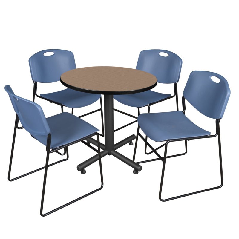 Regency Kobe Efficient Round X - Base Breakroom Table with 4 Zeng Stack Chairs 30" W x 30" D x 29" H (REG - TKB30R - 44) - SchoolOutlet