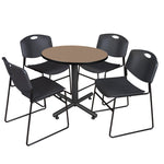 Regency Kobe Efficient Round X - Base Breakroom Table with 4 Zeng Stack Chairs 30