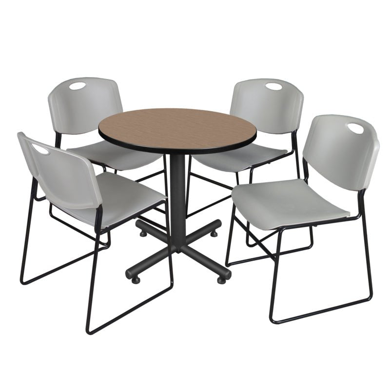 Regency Kobe Efficient Round X - Base Breakroom Table with 4 Zeng Stack Chairs 30" W x 30" D x 29" H (REG - TKB30R - 44) - SchoolOutlet