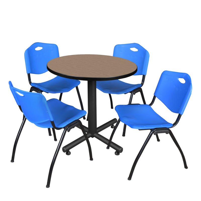 Regency Kobe Compact Round X - Base Breakroom Table with 4 M Stack Chairs 30" W x 30" D x 29" H (REG - TKB30R - 47) - SchoolOutlet
