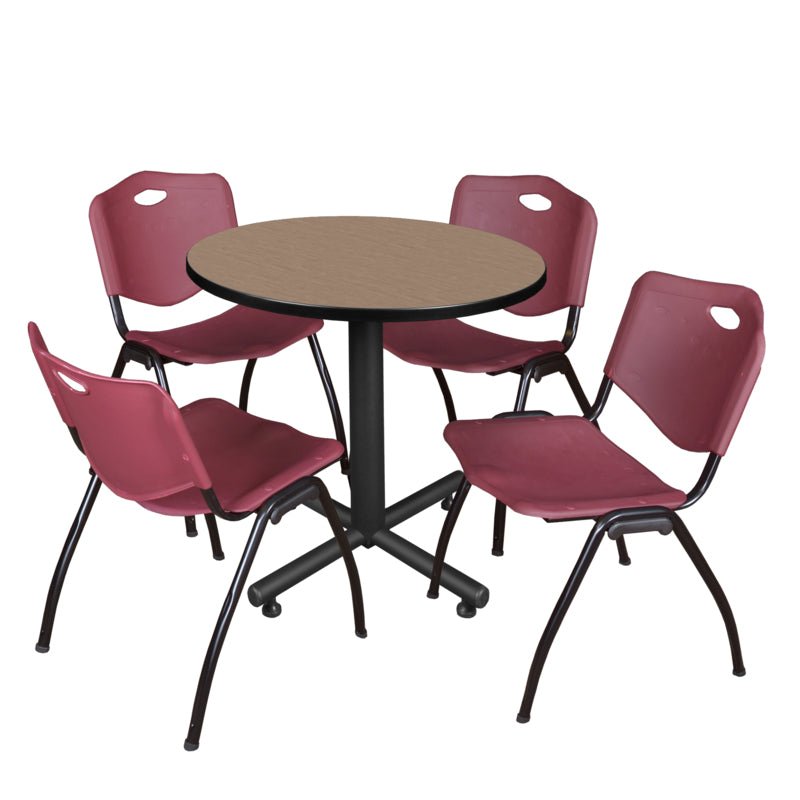 Regency Kobe Compact Round X - Base Breakroom Table with 4 M Stack Chairs 30" W x 30" D x 29" H (REG - TKB30R - 47) - SchoolOutlet