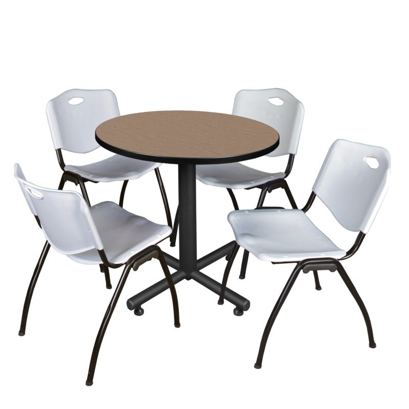 Regency Kobe Compact Round X - Base Breakroom Table with 4 M Stack Chairs 30" W x 30" D x 29" H (REG - TKB30R - 47) - SchoolOutlet