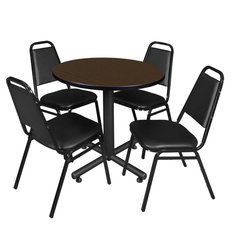 Regency Kobe Professional Round X - Base Breakroom Table with 4 Black Restaurant Stack Chairs 30" W x 30" D x 29" H (REG - TKB30R - 29) - SchoolOutlet