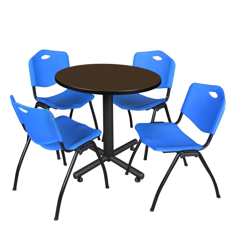 Regency Kobe Compact Round X - Base Breakroom Table with 4 M Stack Chairs 30" W x 30" D x 29" H (REG - TKB30R - 47) - SchoolOutlet