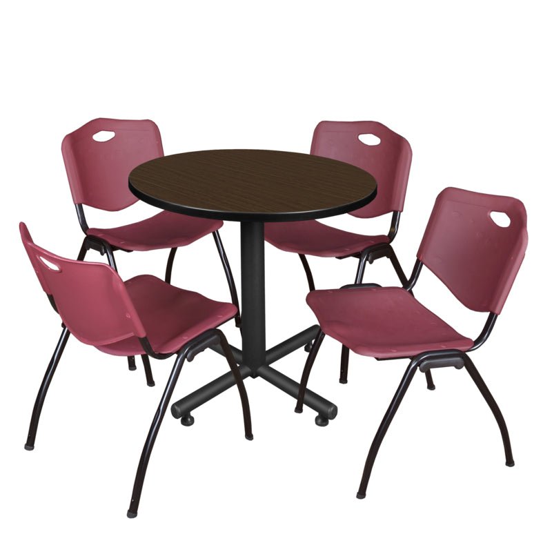 Regency Kobe Compact Round X - Base Breakroom Table with 4 M Stack Chairs 30" W x 30" D x 29" H (REG - TKB30R - 47) - SchoolOutlet