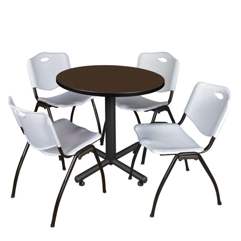 Regency Kobe Compact Round X - Base Breakroom Table with 4 M Stack Chairs 30" W x 30" D x 29" H (REG - TKB30R - 47) - SchoolOutlet