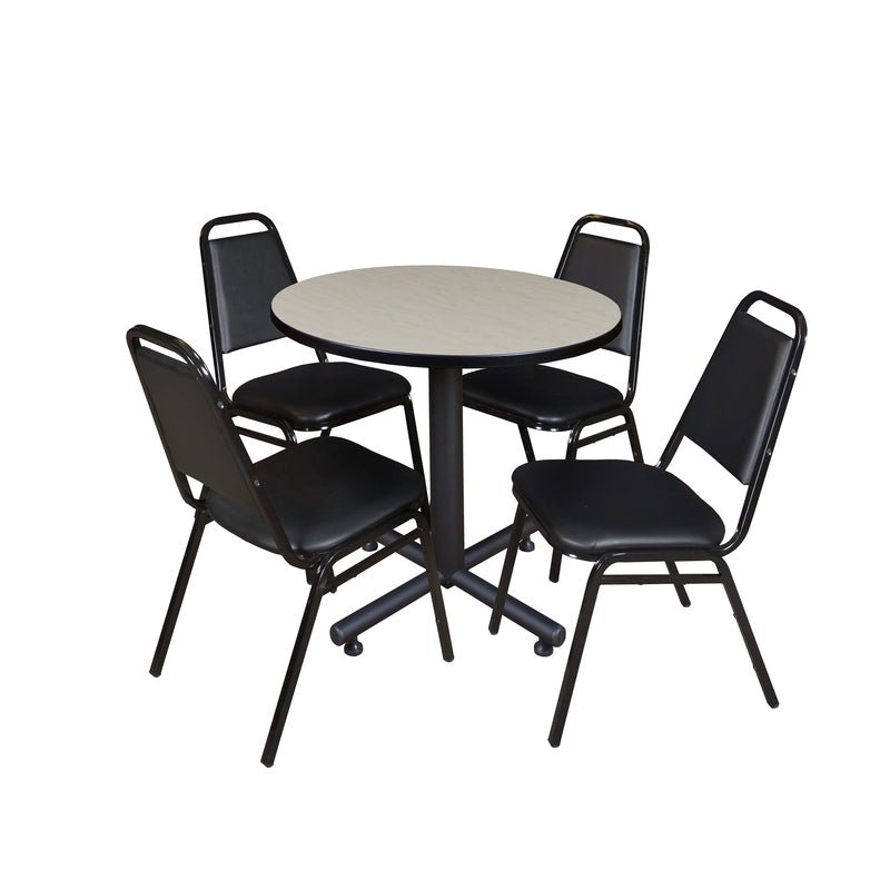 Regency Kobe Professional Round X - Base Breakroom Table with 4 Black Restaurant Stack Chairs 30" W x 30" D x 29" H (REG - TKB30R - 29) - SchoolOutlet