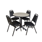 Regency Kobe Professional Round X - Base Breakroom Table with 4 Black Restaurant Stack Chairs 30