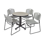 Regency Kobe Efficient Round X - Base Breakroom Table with 4 Zeng Stack Chairs 30