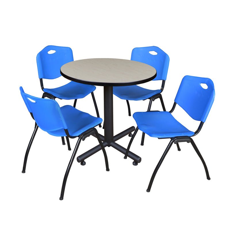 Regency Kobe Compact Round X - Base Breakroom Table with 4 M Stack Chairs 30" W x 30" D x 29" H (REG - TKB30R - 47) - SchoolOutlet