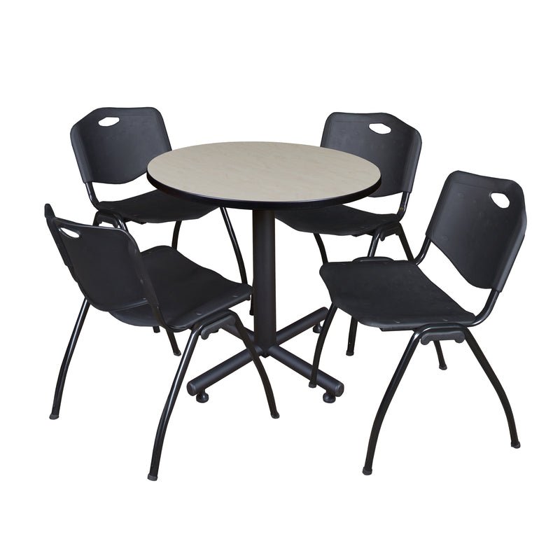 Regency Kobe Compact Round X - Base Breakroom Table with 4 M Stack Chairs 30" W x 30" D x 29" H (REG - TKB30R - 47) - SchoolOutlet