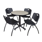 Regency Kobe Compact Round X - Base Breakroom Table with 4 M Stack Chairs 30