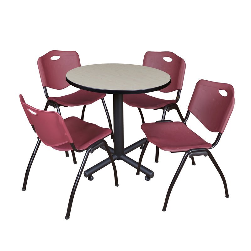 Regency Kobe Compact Round X - Base Breakroom Table with 4 M Stack Chairs 30" W x 30" D x 29" H (REG - TKB30R - 47) - SchoolOutlet