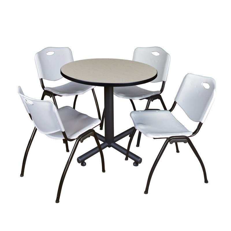 Regency Kobe Compact Round X - Base Breakroom Table with 4 M Stack Chairs 30" W x 30" D x 29" H (REG - TKB30R - 47) - SchoolOutlet