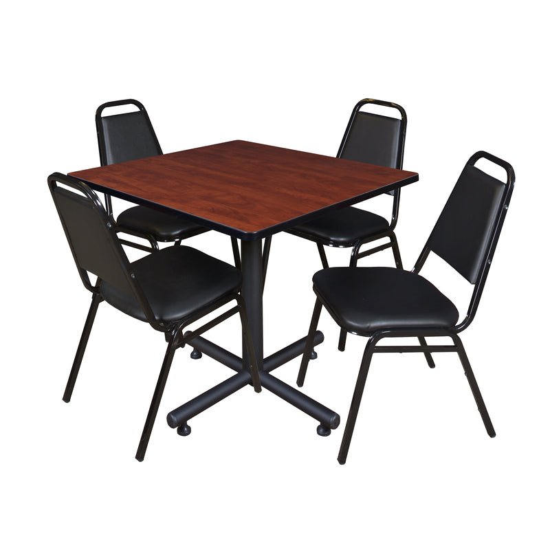 Regency Kobe Sturdy Square X - Base Breakroom Table with 4 Black Restaurant Stack Chairs 36" W x 36" D x 29" H (REG - TKB3636 - 29) - SchoolOutlet