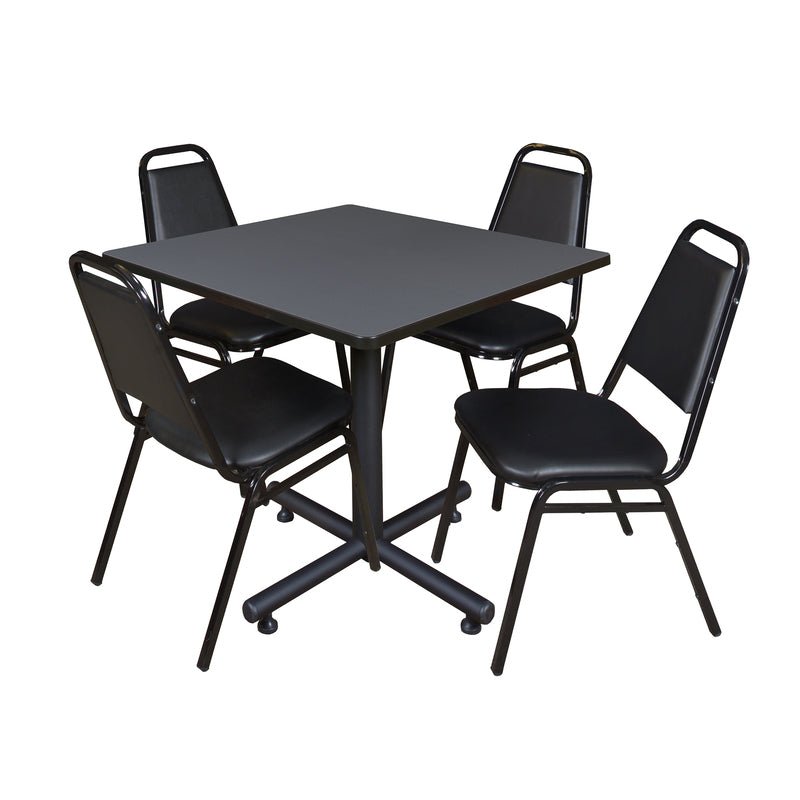 Regency Kobe Sturdy Square X - Base Breakroom Table with 4 Black Restaurant Stack Chairs 36" W x 36" D x 29" H (REG - TKB3636 - 29) - SchoolOutlet