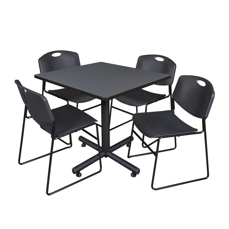 Regency Kobe High Capacity Square X - Base Breakroom Table with 4 Zeng Stack Chairs 36" W x 36" D x 29" H (REG - TKB3636 - 44) - SchoolOutlet