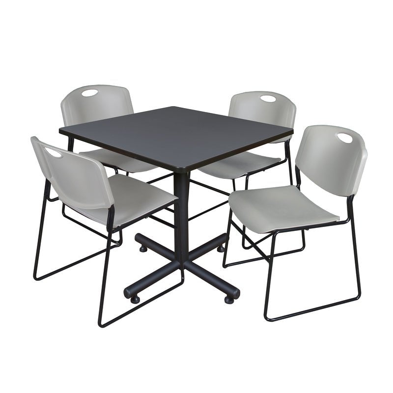 Regency Kobe High Capacity Square X - Base Breakroom Table with 4 Zeng Stack Chairs 36" W x 36" D x 29" H (REG - TKB3636 - 44) - SchoolOutlet